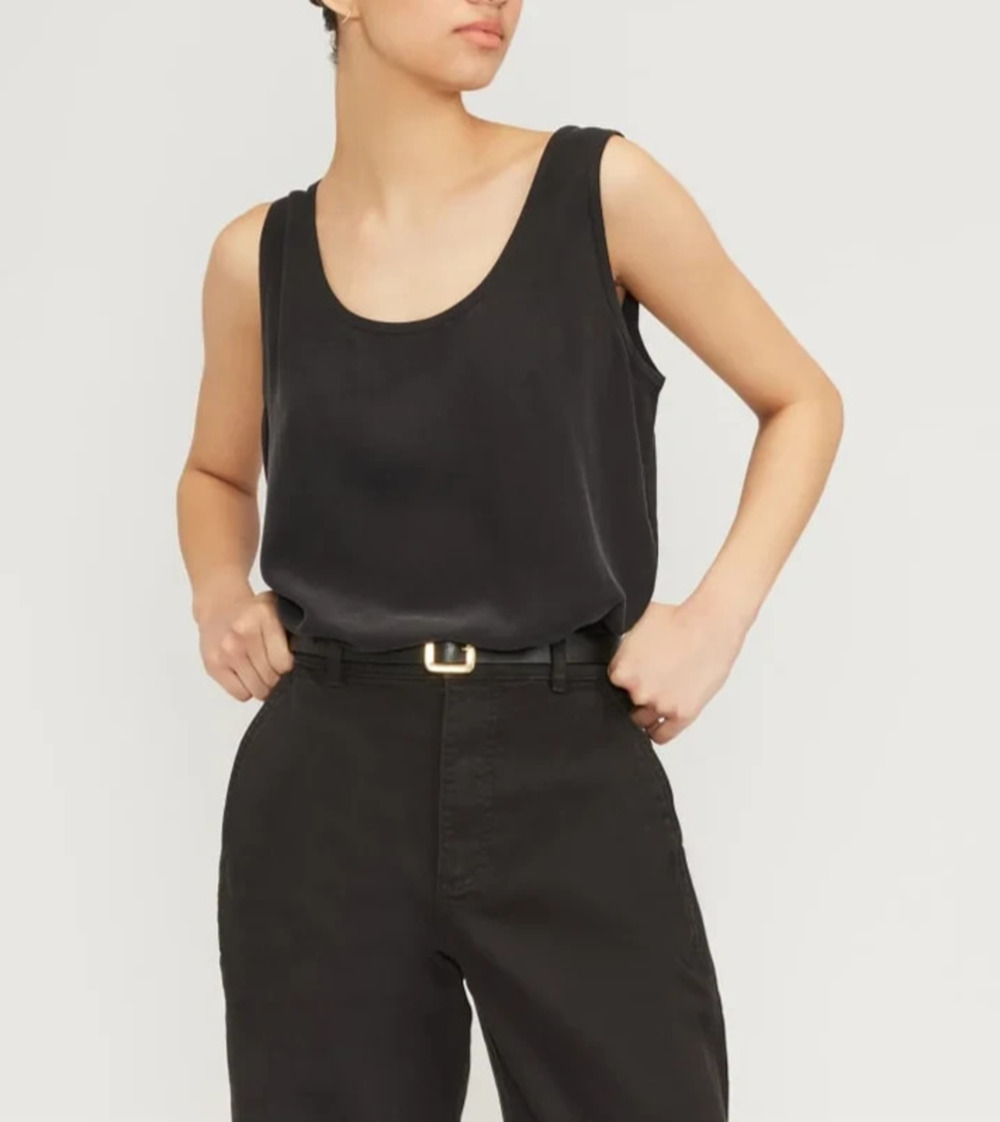 Everlane The Scoop Tank in Washable Silk Black Women’s Size Medium A010858